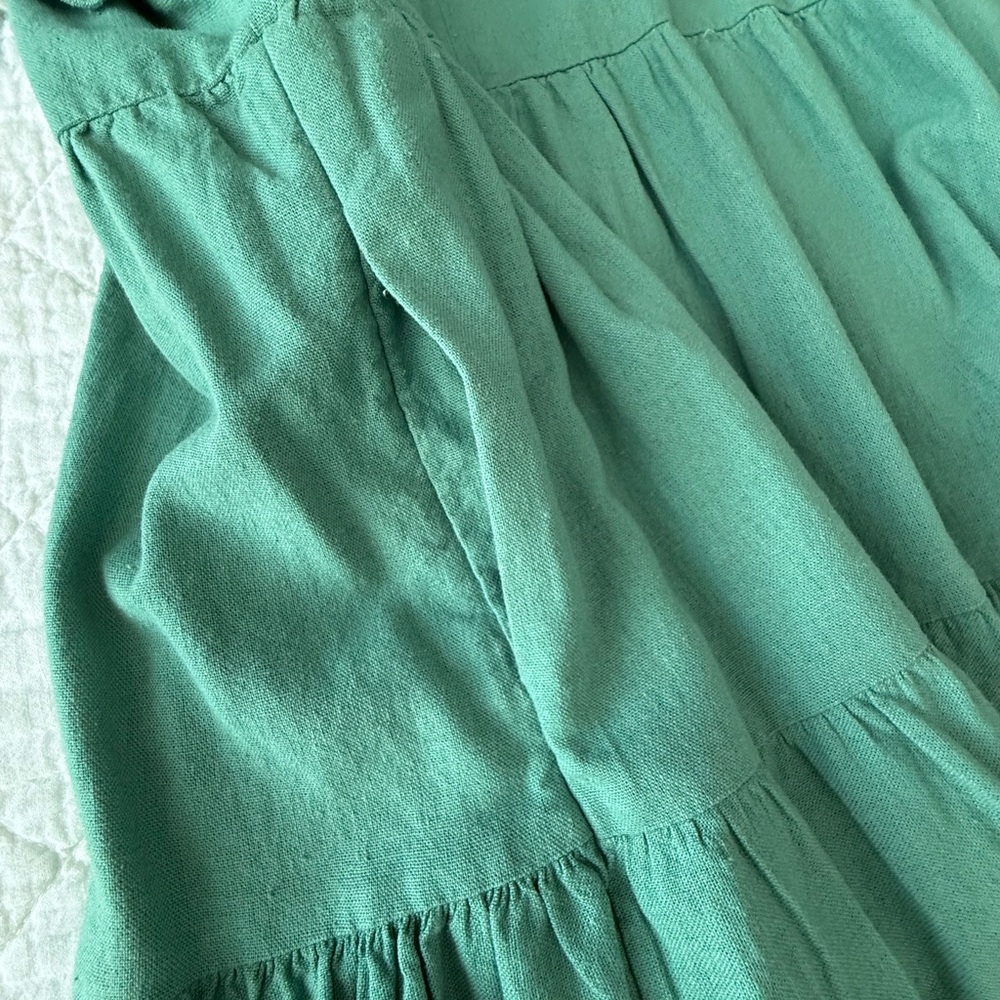 Green V-Neck Tiered Dress Cotton/Rayon Blend - Picture 2 of 9
